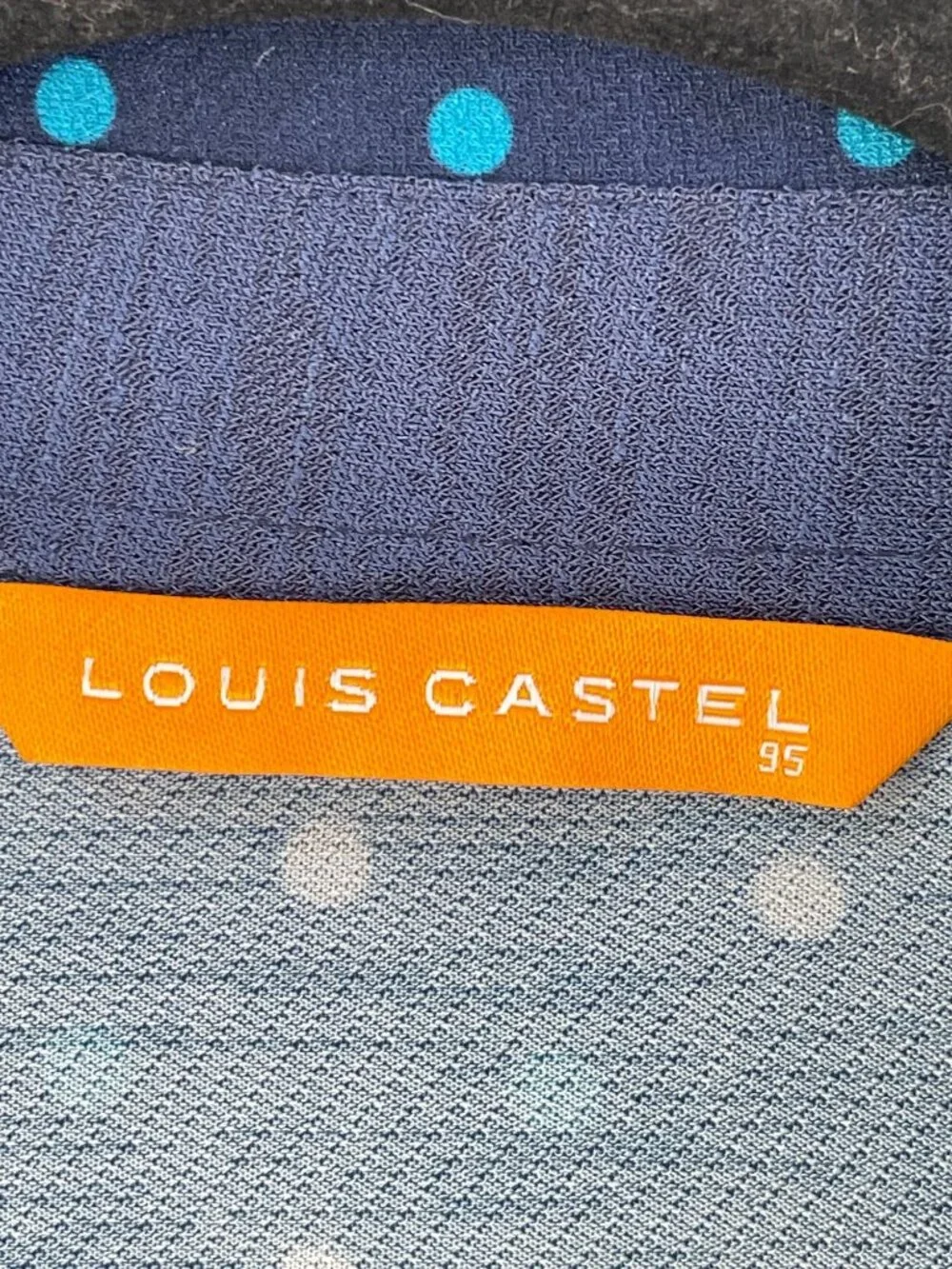 Louis Castel Womens 95 US Small Navy Polka Dot‎ Long Sleeve Golf Polo Shirt Top
